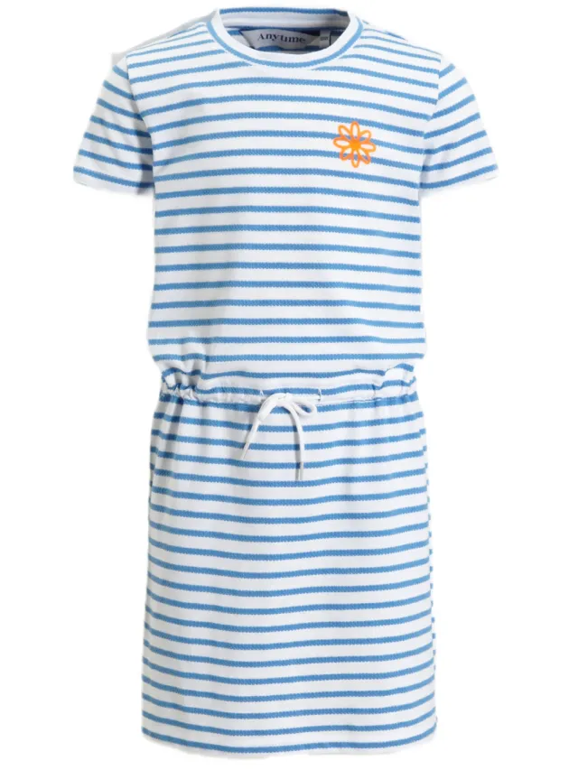 Anytime gestreepte jurk wit/blauw