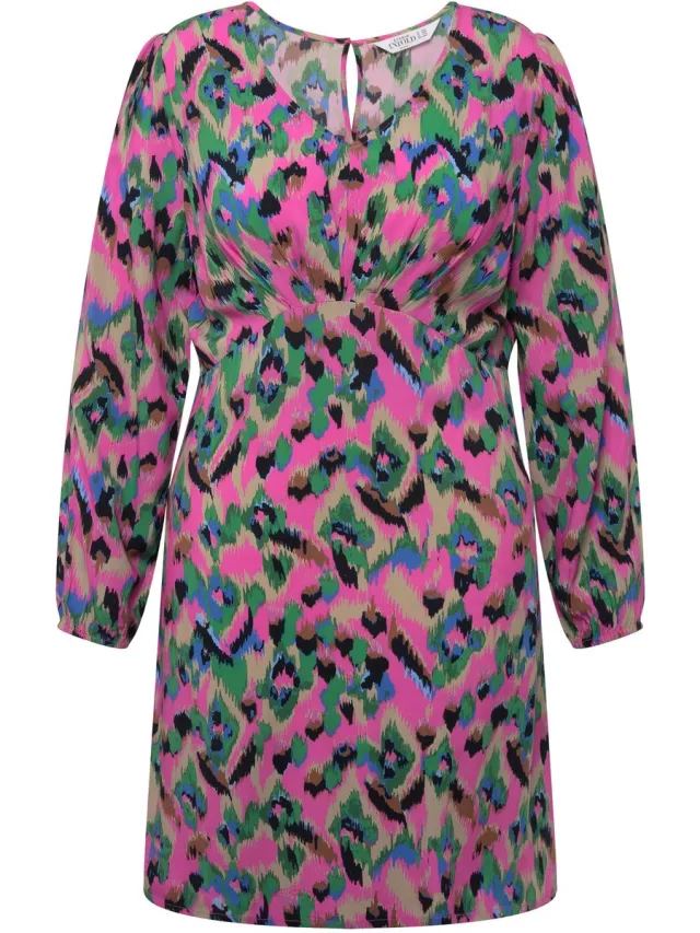 Studio Untold Dames - Mini-jurk fitted pasvorm colorprint lange mouwen - Lichtroze - Maat 50+