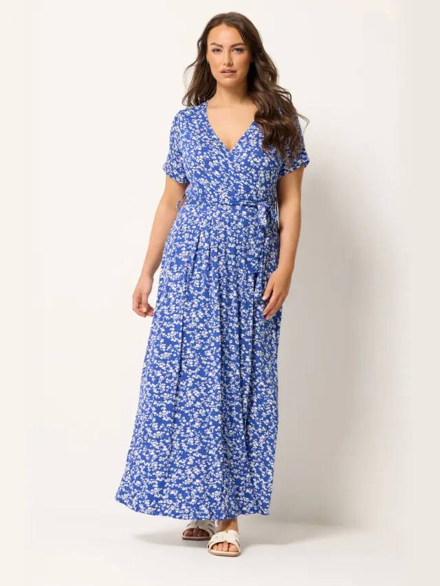 Yours Blauwe Wikkeljurk Met Kleine Bloemenprint-52 Blue