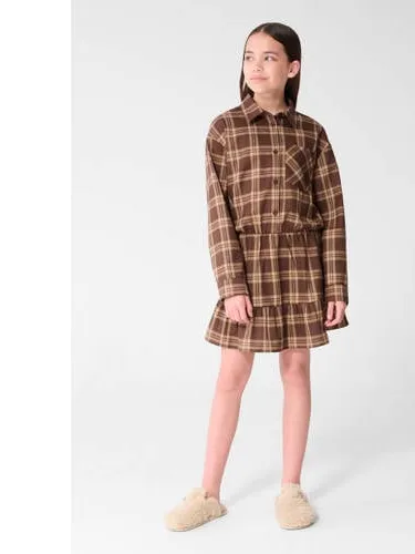 Shoeby geruite korte jurk met ruches - bruin, foto 3