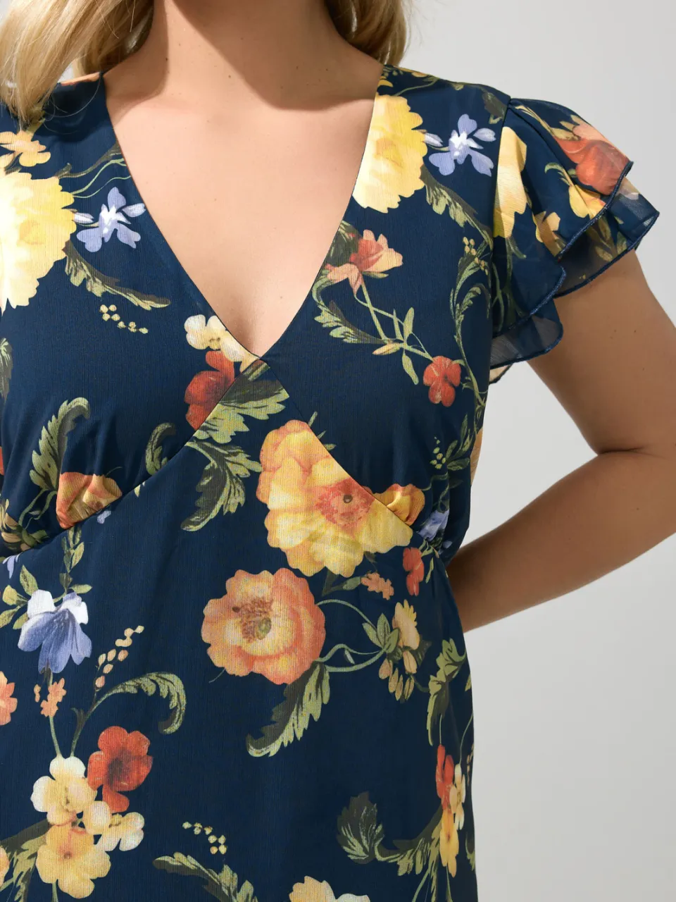 Yours London Yours Marineblauwe Maxijurk Met Bloemenprintsize 48, foto 5