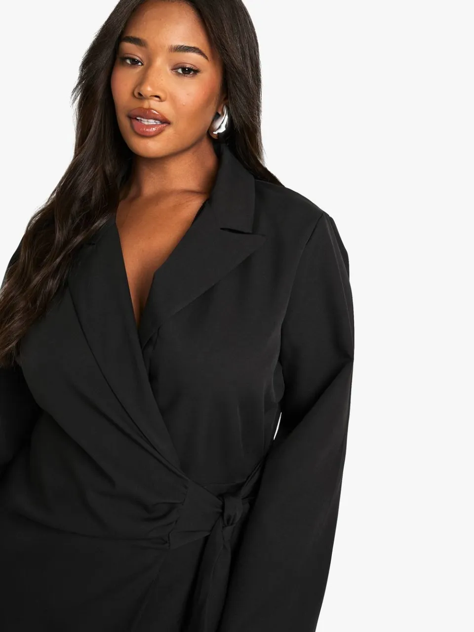 boohoo Dames Plus Blazerjurk met gebonden taille op maat zwart, foto 4