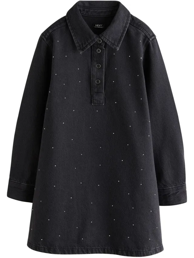 Next Meisjes - Denim overhemdjurk - Zwart Black