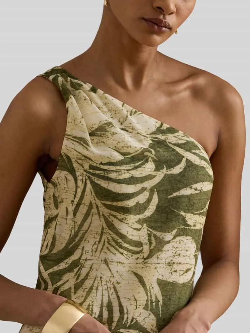 Lauren Ralph Lauren One Shoulder avondjurk met volants olijfgroen, foto 4