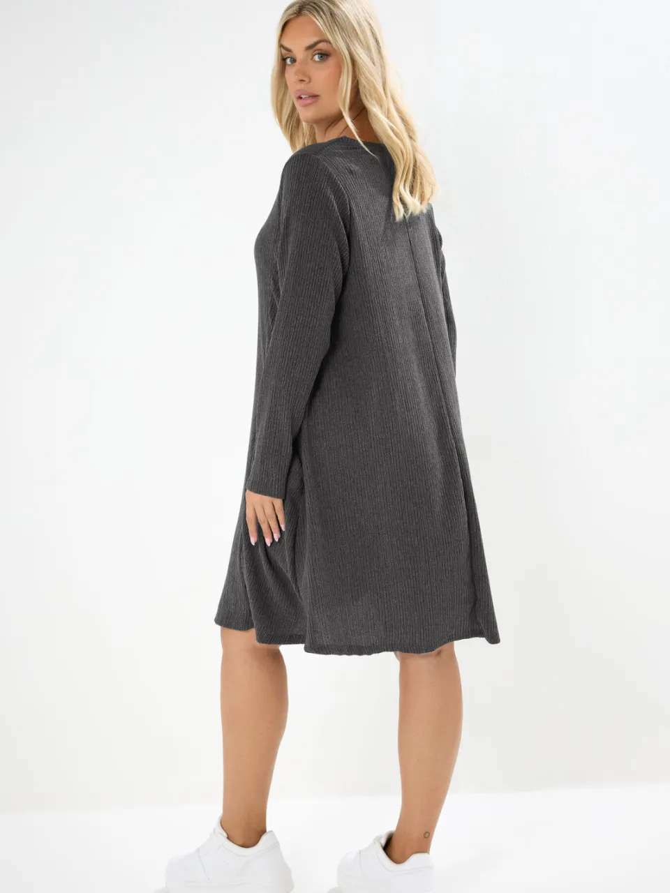 Yours Charcoal Grey Textured Pocket Dress-60, foto 3