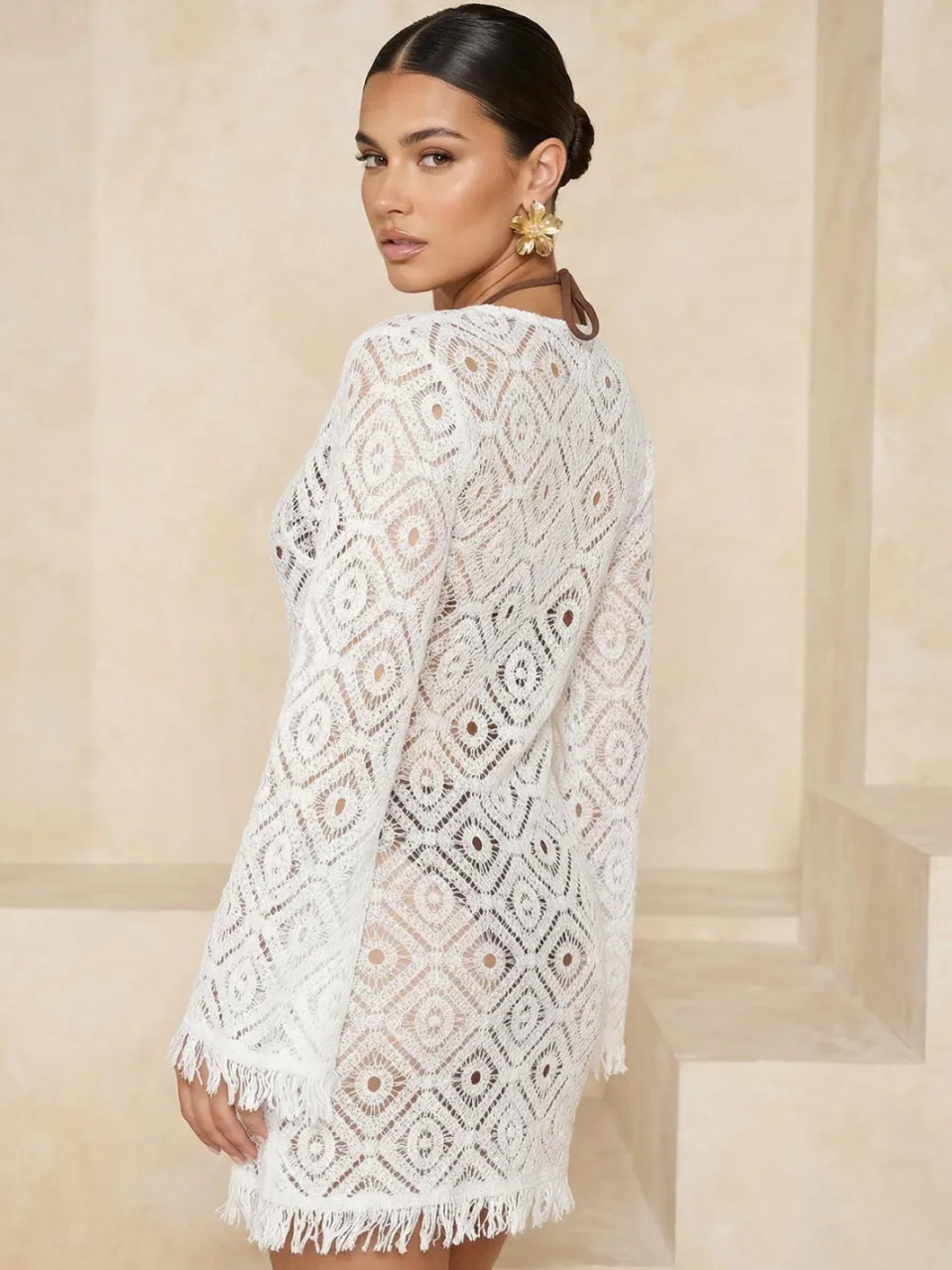 Trendyol TRENDYOLMİLLA Dames Wit Ajour Extra Kort / Super Mini Lang Strandkleding Bodycon Jurken, foto 2