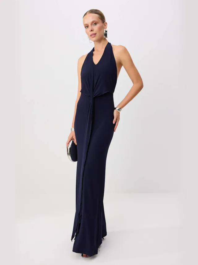 Trendyol TRENDYOLMİLLA Dames Donkerblauw Effen Maxi Mouwloos Recht Avond & Gala Jurk Marineblauw/Blauw