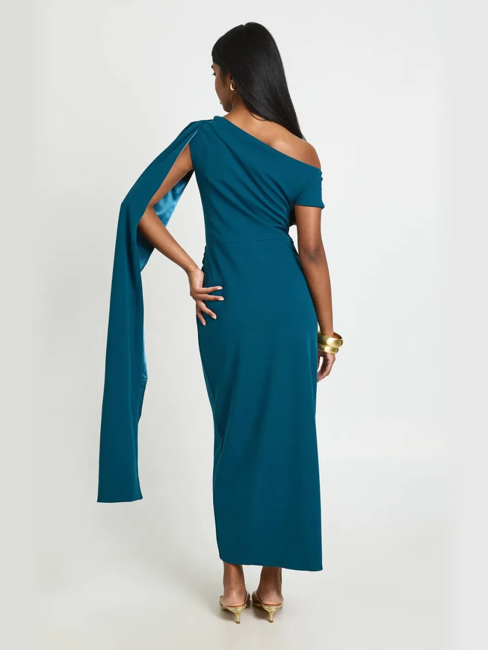boohoo Dames Gerimpelde Asymmetrische Jurk Met Drapering Midaxi-lengte groenblauw, foto 2