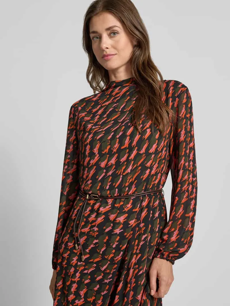 Marc Cain Midi-jurk in all-over look met opstaande kraag en riem oranje, foto 4