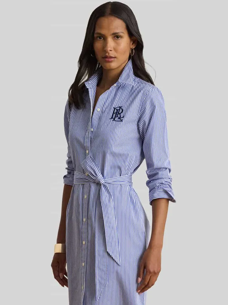 Lauren Ralph Lauren Getailleerde blousejurk van puur katoen lichtblauw, foto 3