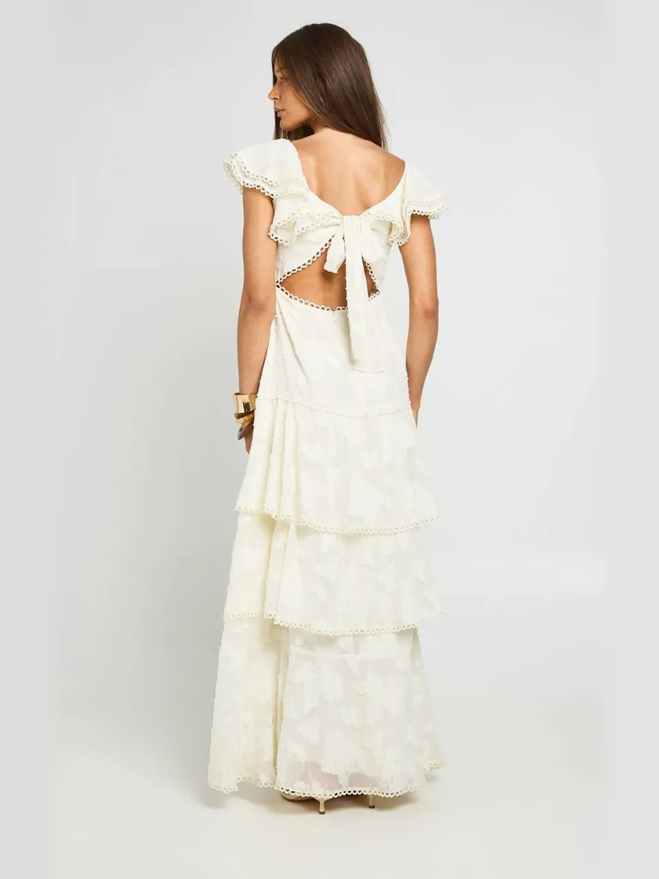 boohoo Dames Gelegenheids Burnout Open Rug Ruches Detail Maxi Jurk crème, foto 2