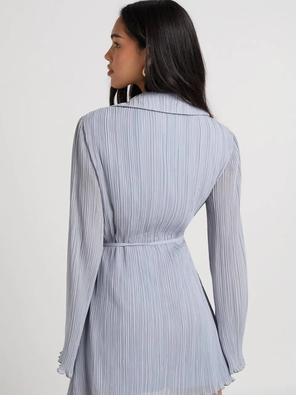 boohoo Dames Plisse Wikkel Voorkant Blousejurk stoffig blauw, foto 3