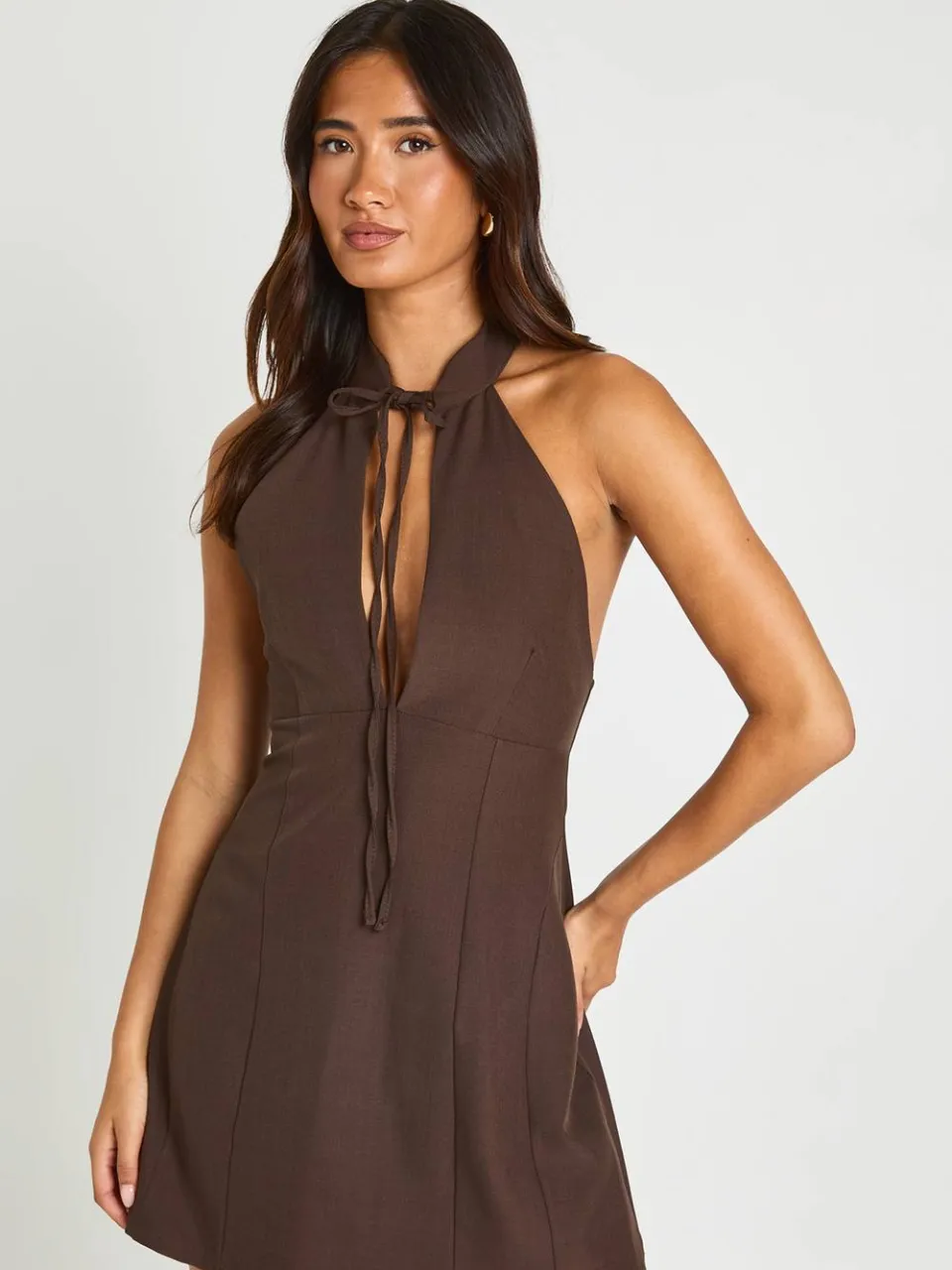 boohoo Dames Strik Keyhole Shift Jurk chocoladebruin, foto 3