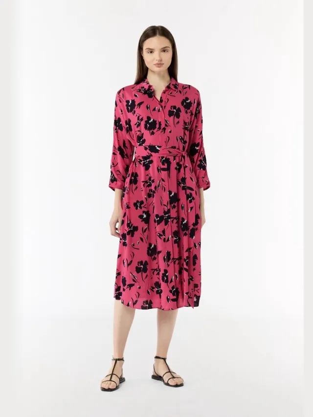 Comma female - Midi-jurk met overhemdkraag roze