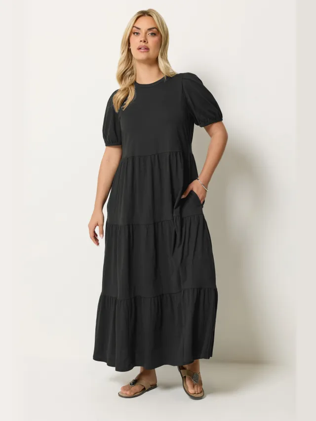 Yours Zwarte Jurk Met Pofmouwen Black