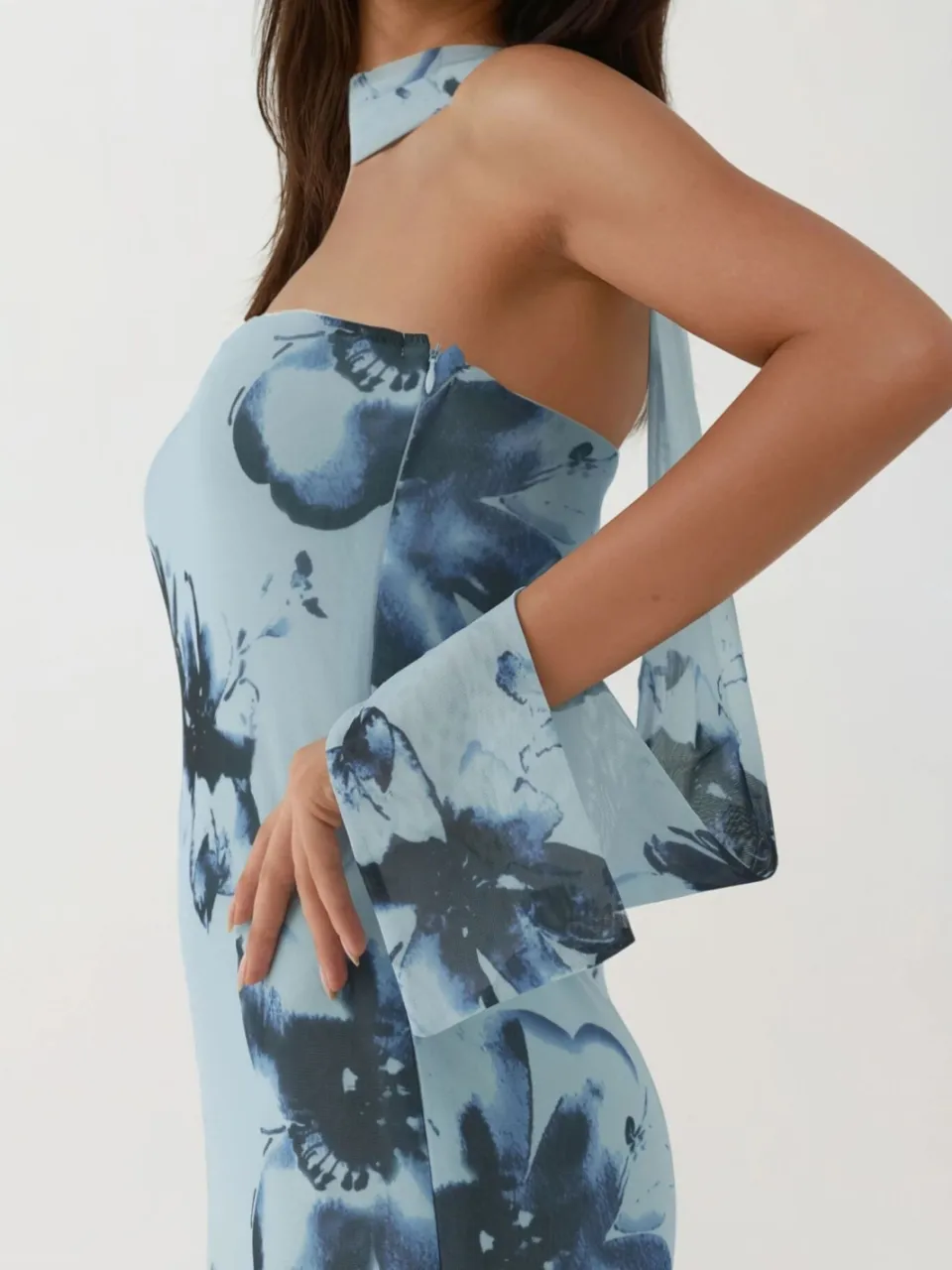 Hiccup Strapless Bloeiende Bodycon Maxi Jurk lichtblauw, foto 2