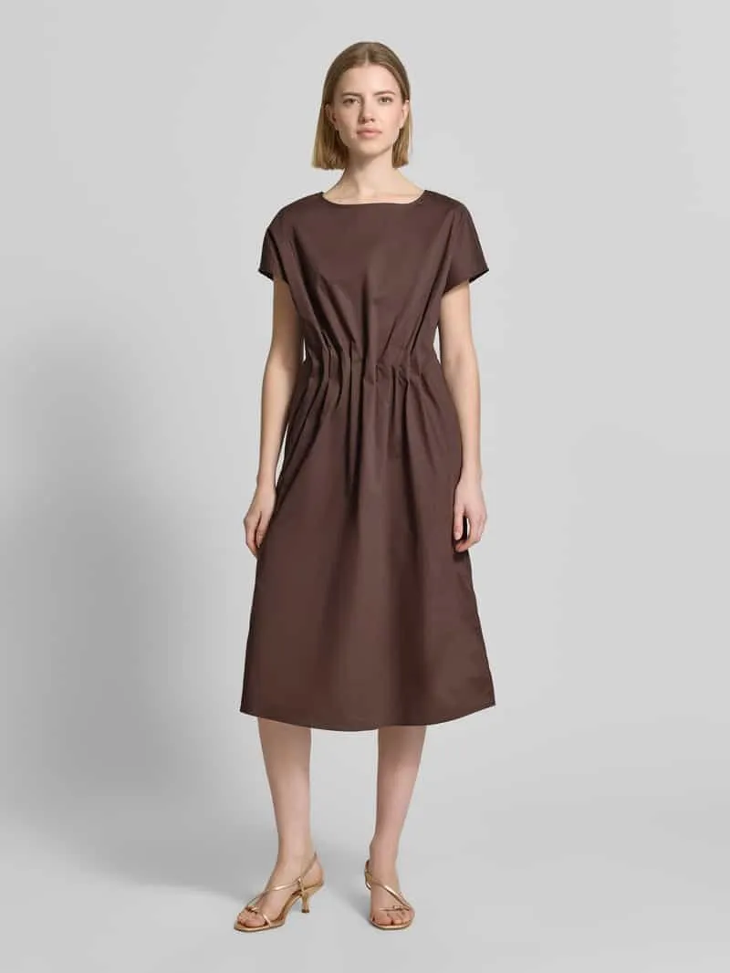 Christian Berg Woman Selection Midijurk met ronde hals en draperieën Donkerbruin