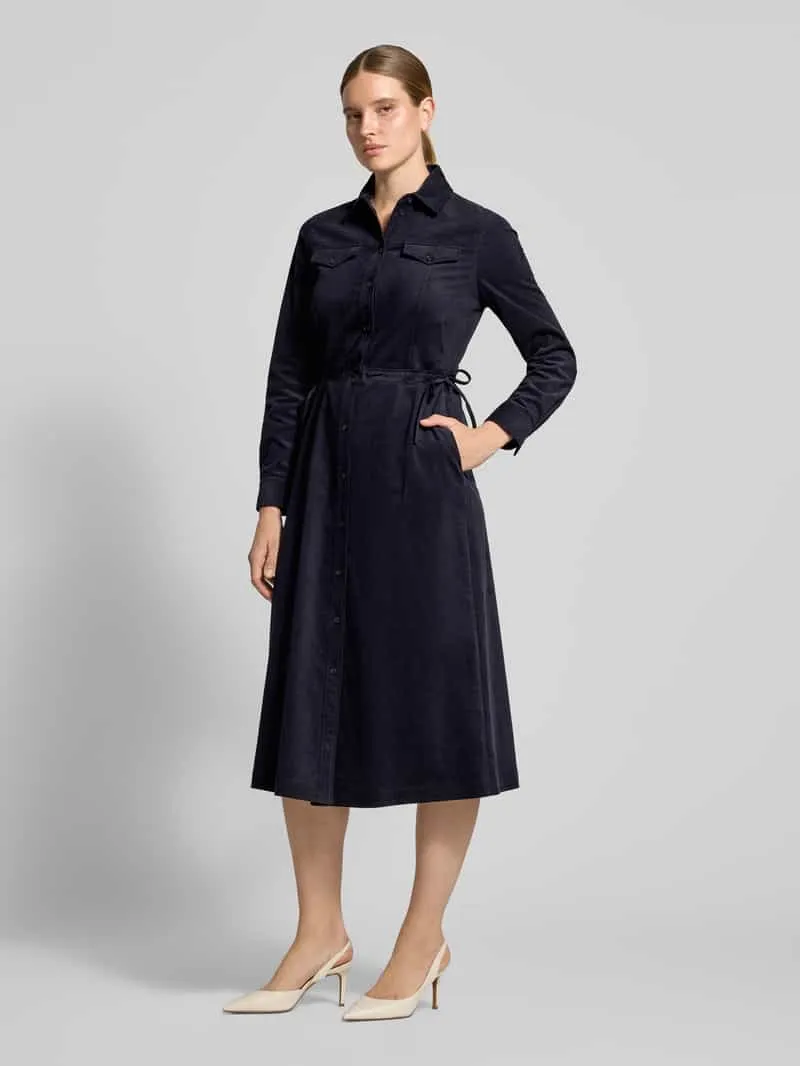 Marc Cain Regular fit midi-jurk van katoenmix in corduroy look marineblauw, foto 3