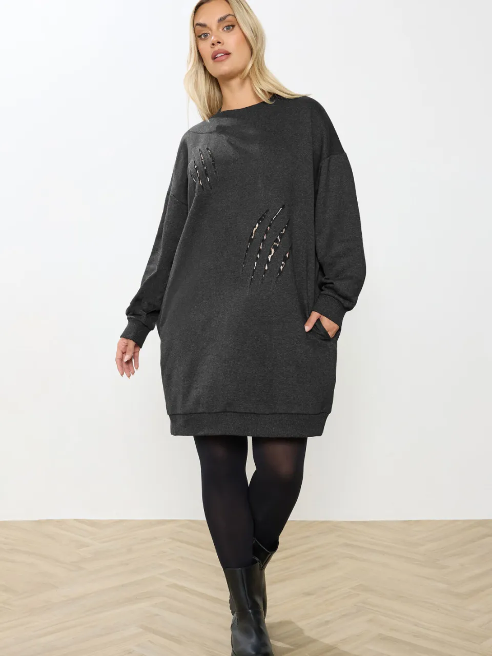 Yours Grey Leopard Slash Sweatshirtjurk-60, foto 2