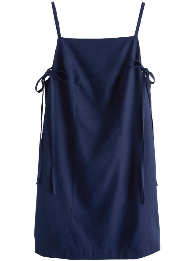Next Dames - Linnenrijke zomerse bandjesjurk met vierkante hals - Blauw