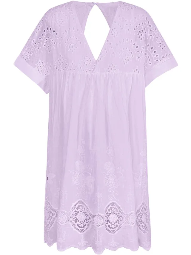YW YEHWANG YWG - Cotton Vrouwen Mini Jurk Geborduurde Oogstiksels Roze