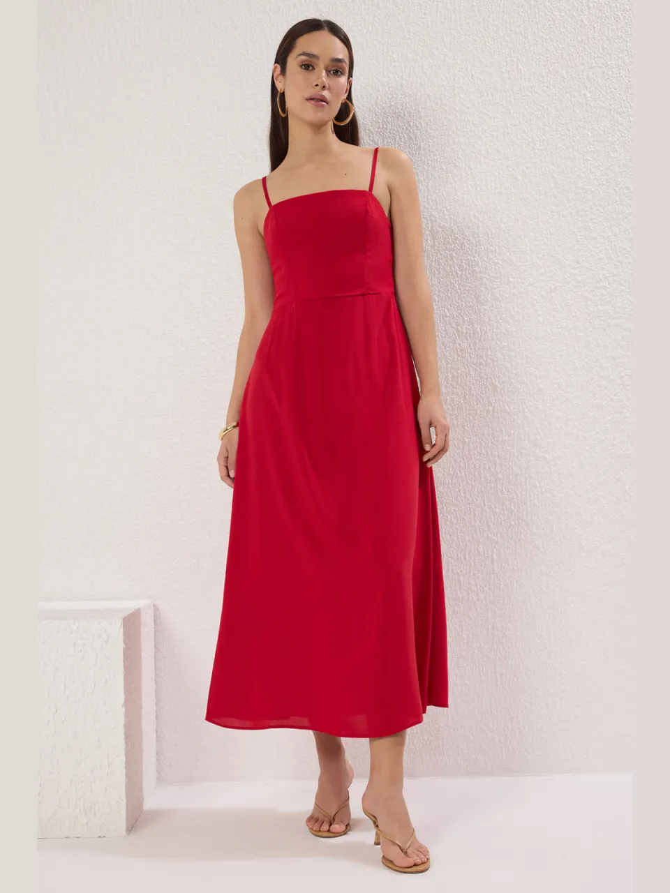 Trendyol TRENDYOLMİLLA Dames Rood Effen Maxi Mouwloos Casual A-lijn Jurken