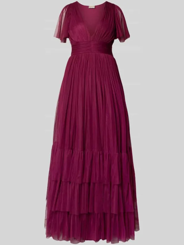 Lace & Beads Avondjurk met diepe V-hals donkerrood, foto 2