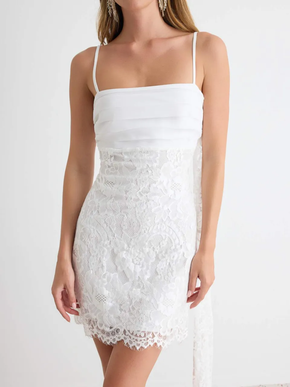 Trendyol TRENDYOLMİLLA Dames Ecru Gestructureerd Kort / Mini Lang Bodycon Jurken, foto 2