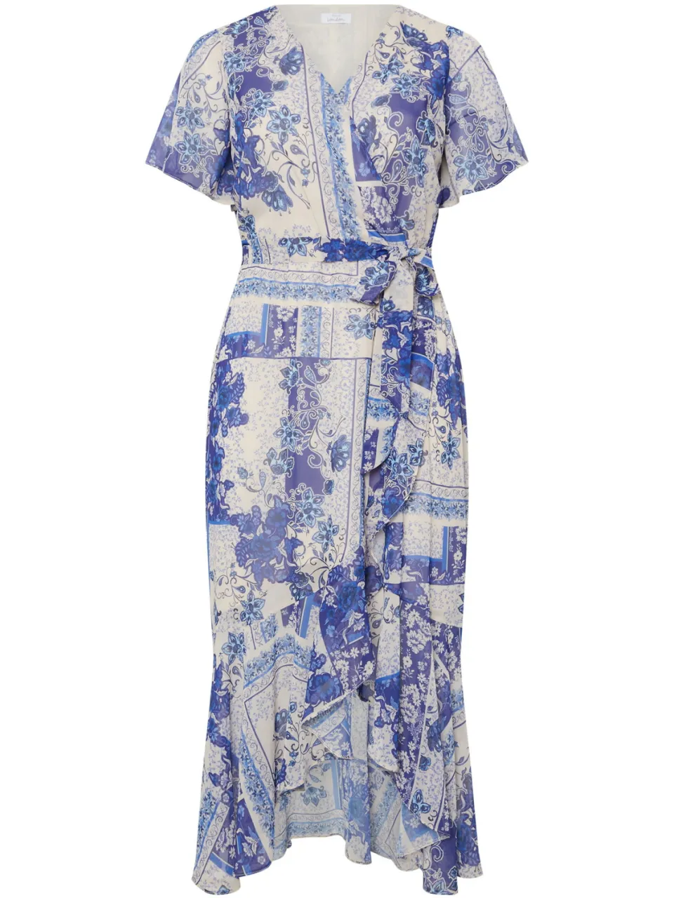 Yours London Wikkeljurk Met Bloemenmotief En Ruchezoom In Wit/Blauw, foto 5