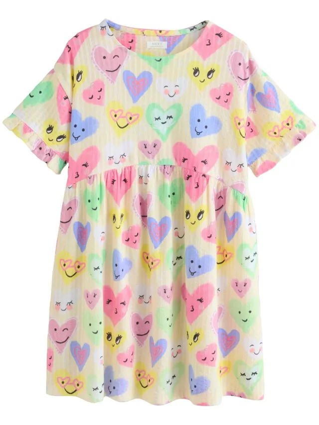 Next Meisjes - Jerseyjurk met korte mouwen - Geel Light Yellow Heart Print