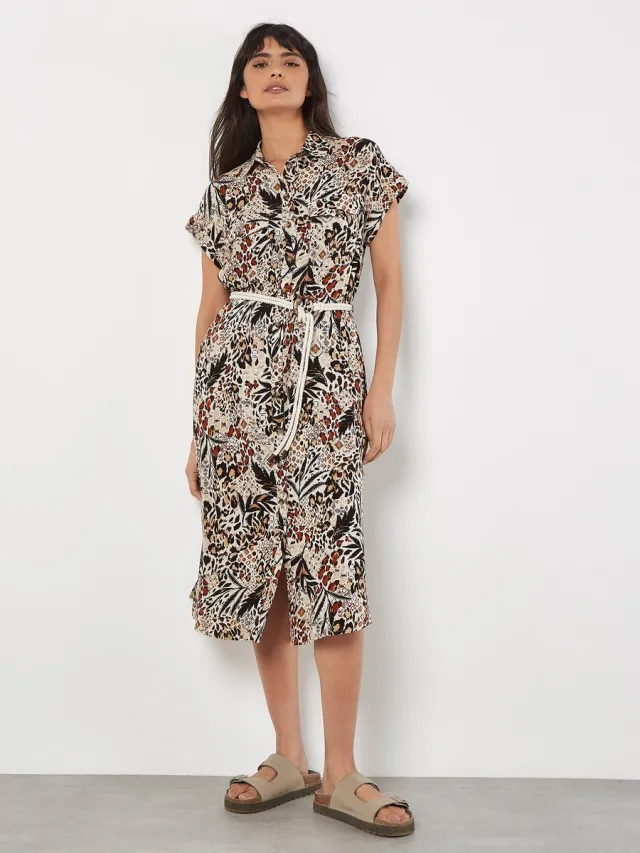Apricot Midi-jurk met gemengd dierenprint Steen