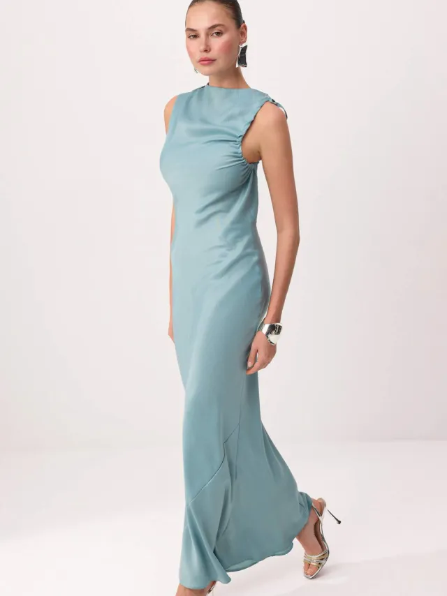 Trendyol TRENDYOLMİLLA Dames Groen Effen Maxi Mouwloos Stijlvol/Avond Slip Avond & Gala Jurk