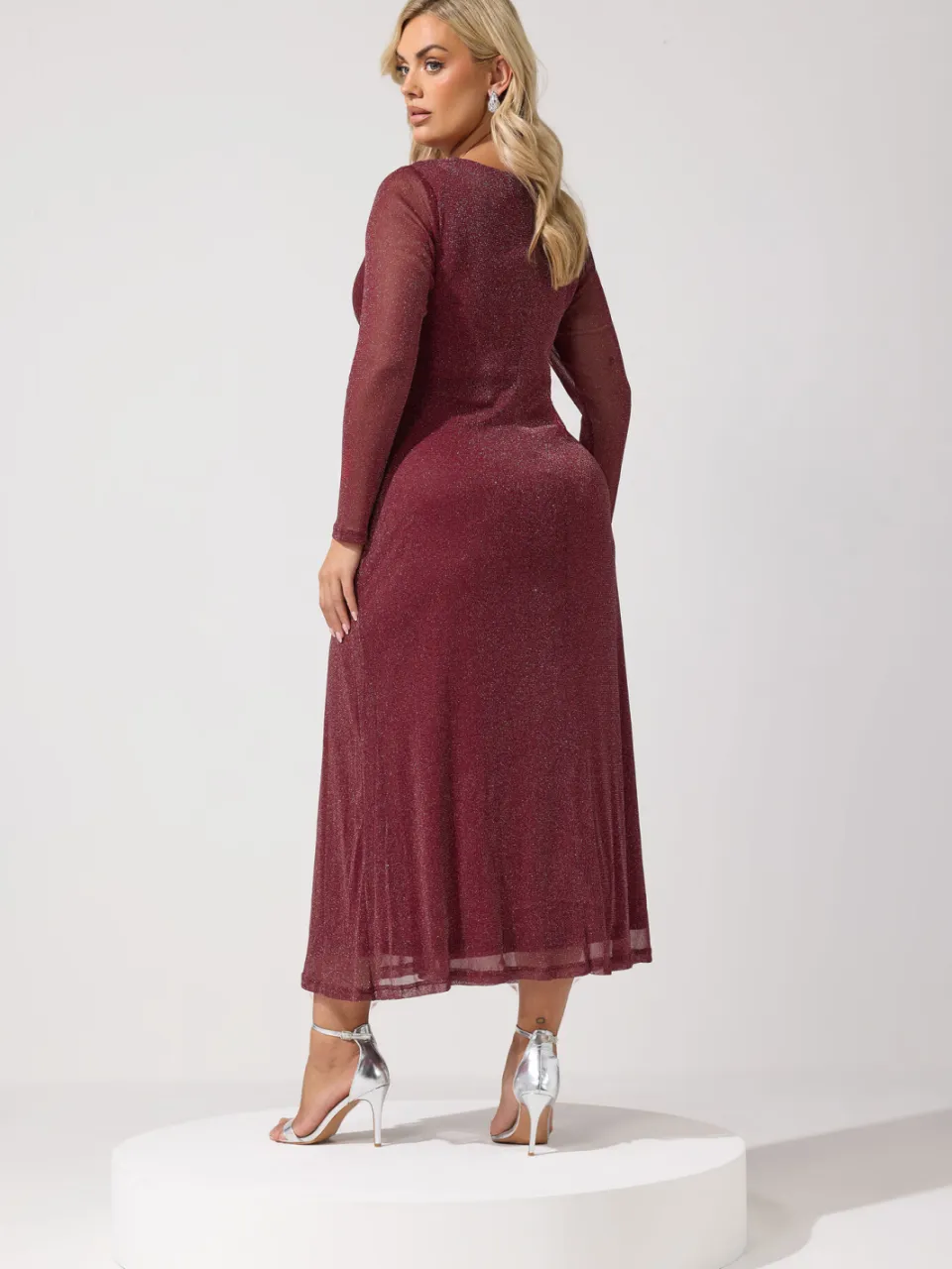 Yours London Rode Metallic Maxijurk Met Knoop rood, foto 3