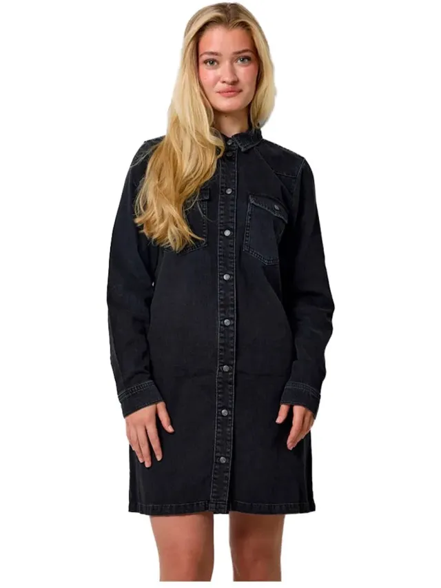 Noisy May Jurk Nmnew Signe L/s Denim Dress Vi001bl 27034104 Black Denim Dames Maat