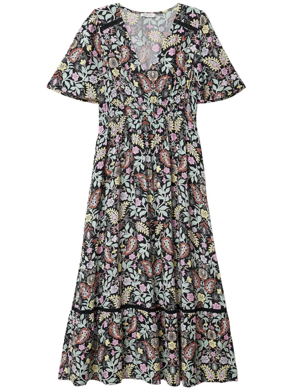 Cache Cache gebloemde bohemian maxi jurk met contrast bies - zwart, foto 2