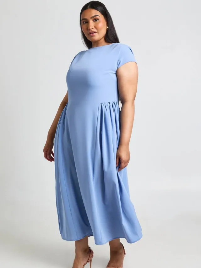 boohoo Dames Plus Getextureerde Volume Rok Midaxi Jurk poederblauw, foto 2