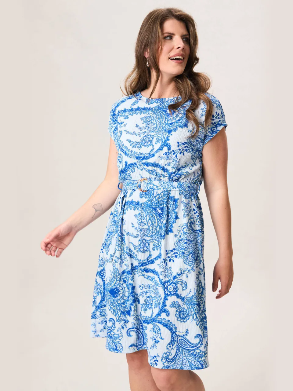 Miss Etam korte jurk met print - blauw blauw / wit