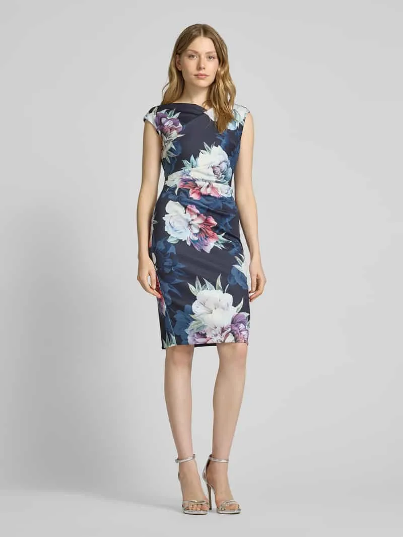 Swing Cocktailjurk met bloemenmotief Marineblauw