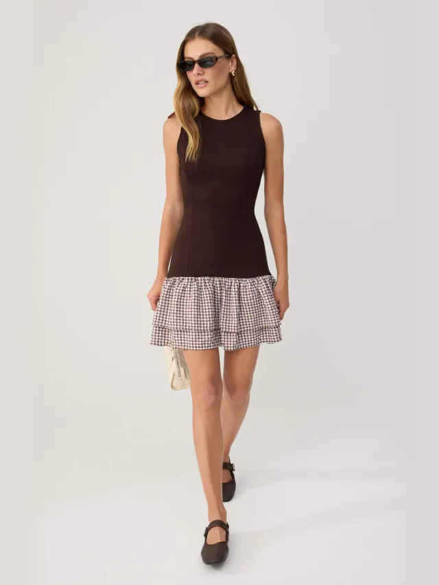 Trendyol TRENDYOLMİLLA Dames Bruin Colorblock Kort / Mini Mouwloos Skater Jurken