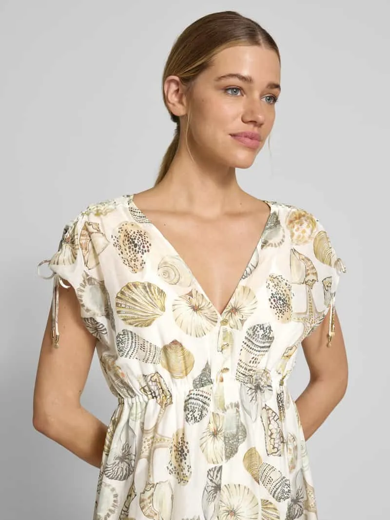 Marc Cain midi-jurk met zijde en knoopsluiting met korte knoopsluiting offwhite, foto 5