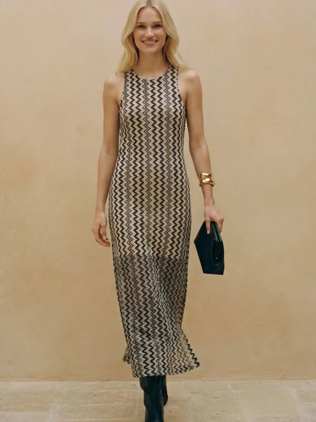 Vero Moda midi jurk zwart Zwart/wit