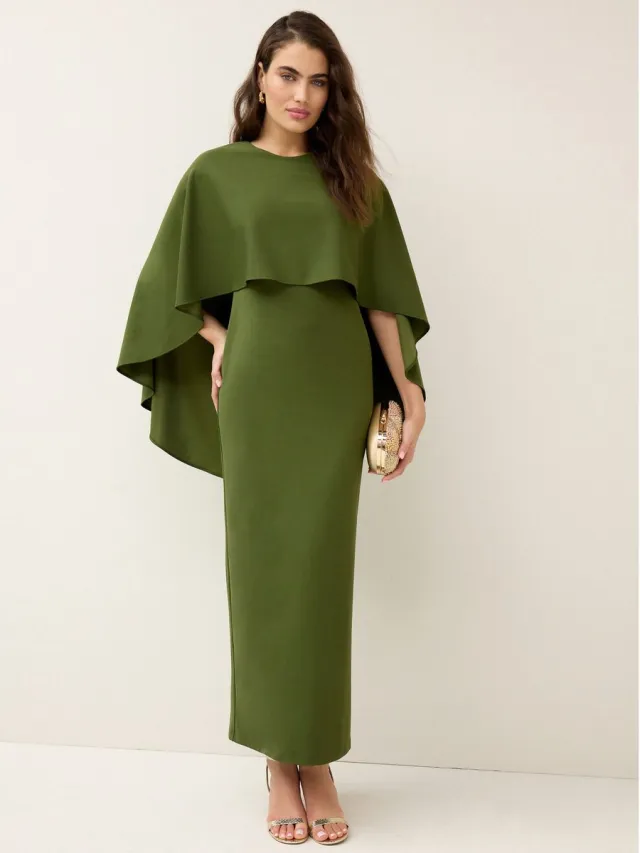 Next Dames - Lange jurk met cape - Groen Olive Green