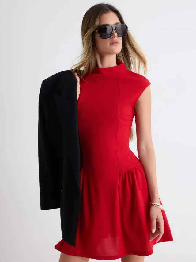 Trendyol TRENDYOLMİLLA Dames Rood Effen Kort / Mini Mouwloos Skater Jurken