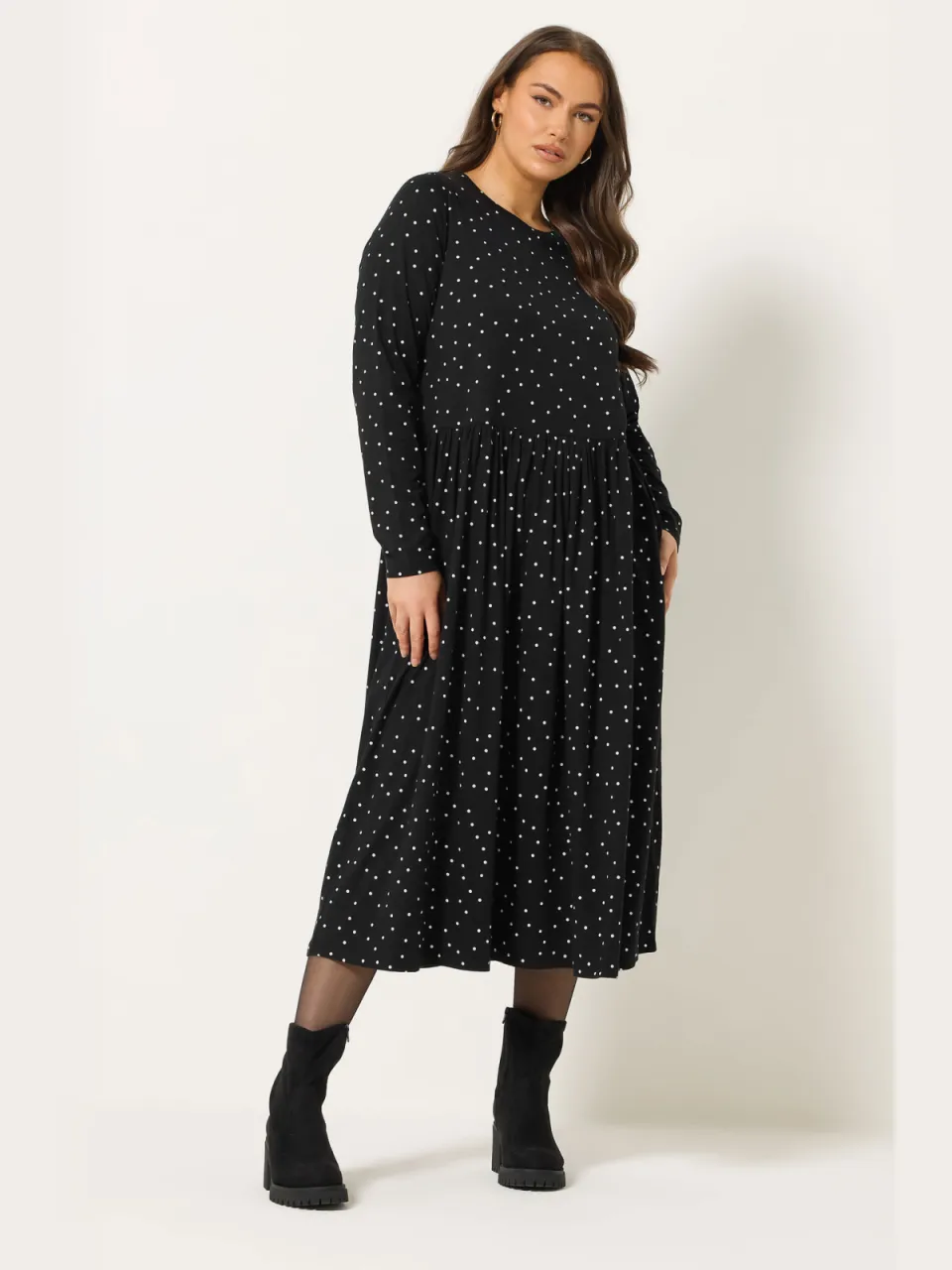 Yours Zwarte Polka Dot Peplum Maxijurk, foto 2