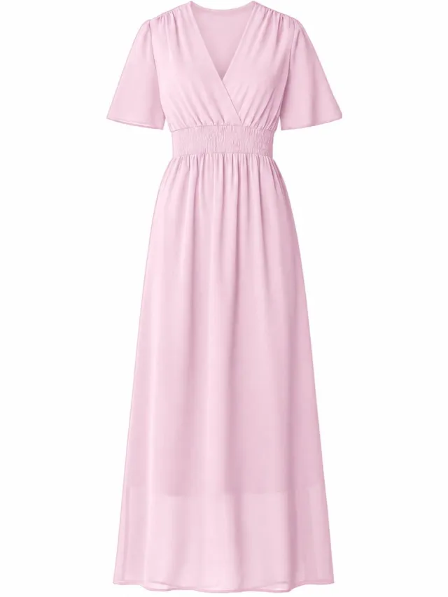 Elara Sommer-Maxikleid mit V-Ausschnitt Hellrosa
