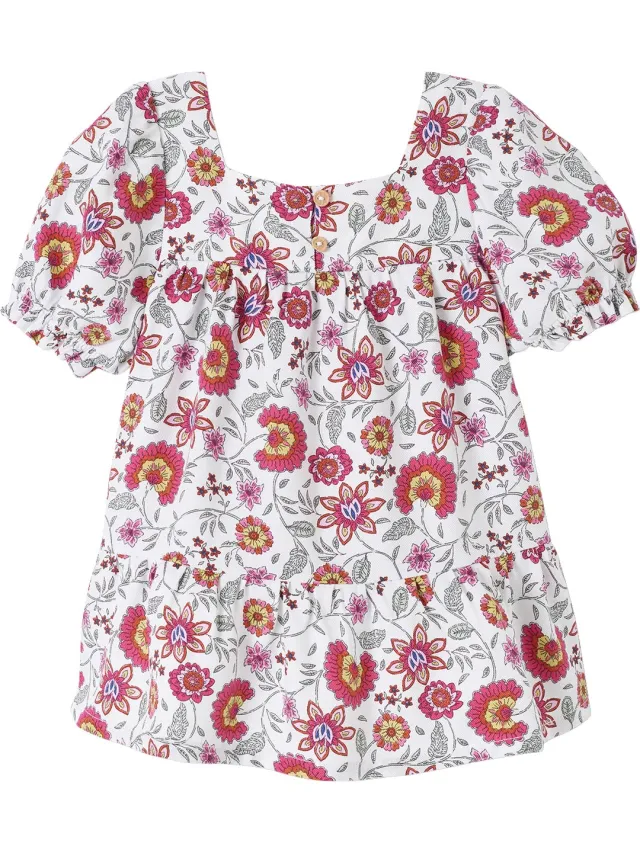 vertbaudet Babyjurk met bloemen en ruches ecru
