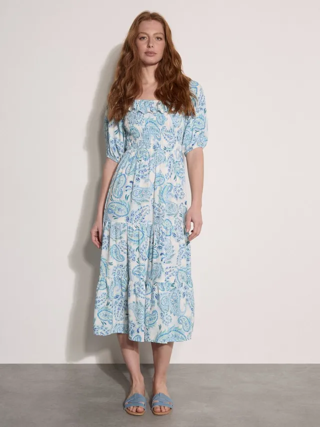 Apricot Midi-jurk met melkmeisjesmodel en paisleyprint room