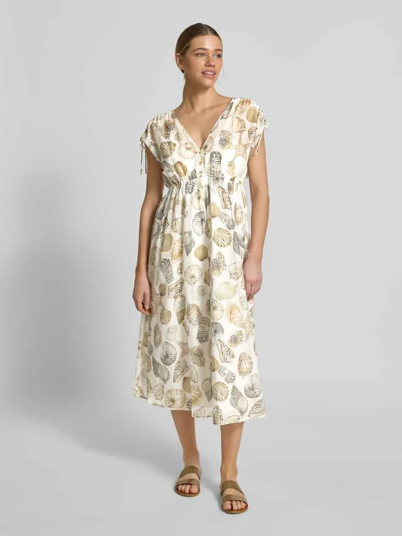 Marc Cain midi-jurk met zijde en knoopsluiting met korte knoopsluiting Offwhite