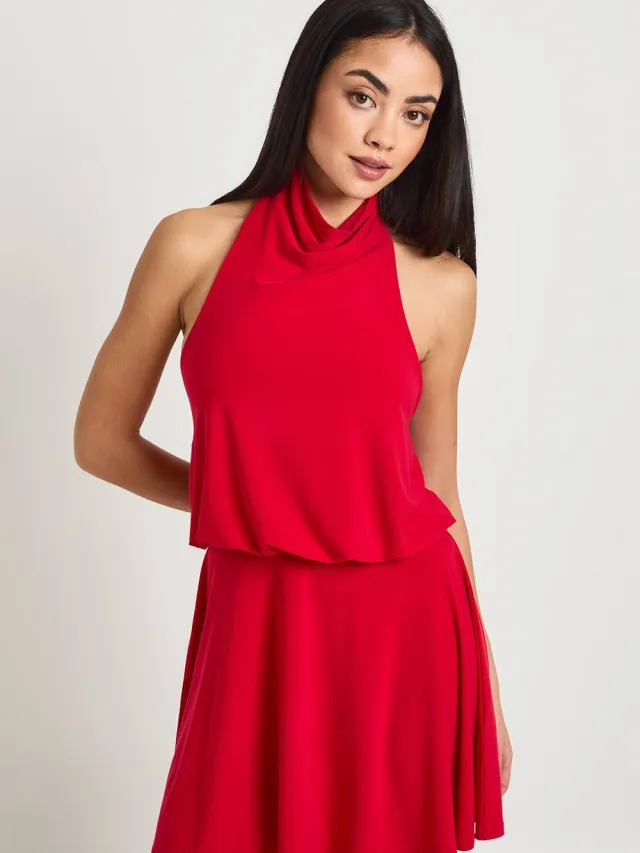 boohoo Dames Gladde Halternek Rugloze Skater Jurk Rood