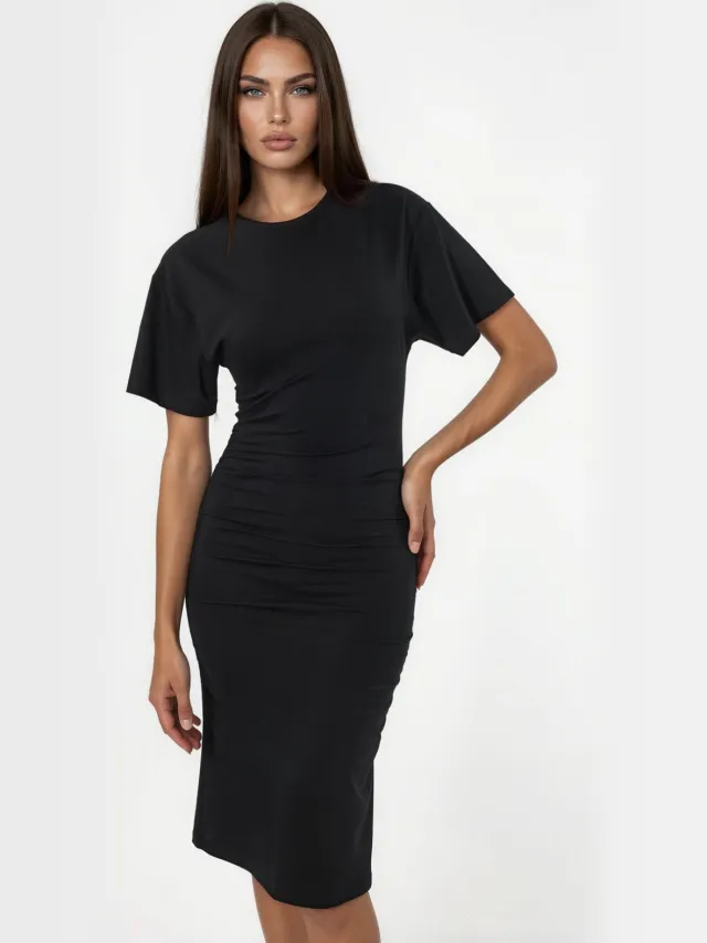 Busem Korte Mouw Mini T-Shirt Jurk met Drapé Zwart